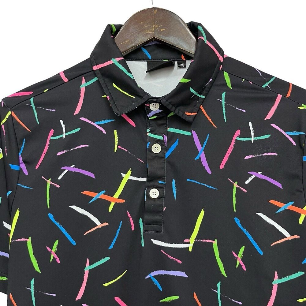 Sunday Swagger Men's M "Strokes" Performance Golf Polo Multicolor Geometric euc
